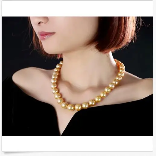

GORGEOUS HUGE 10-11mm freshwater GOLD PEARL NECKLACE 18INCH 925silver