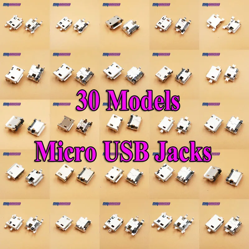 

30Models 300pcs/lot Micro usb Module Port Micro USB Female Connectors 5Pins USB Charging Port Socket for Tablet PC Notebooks