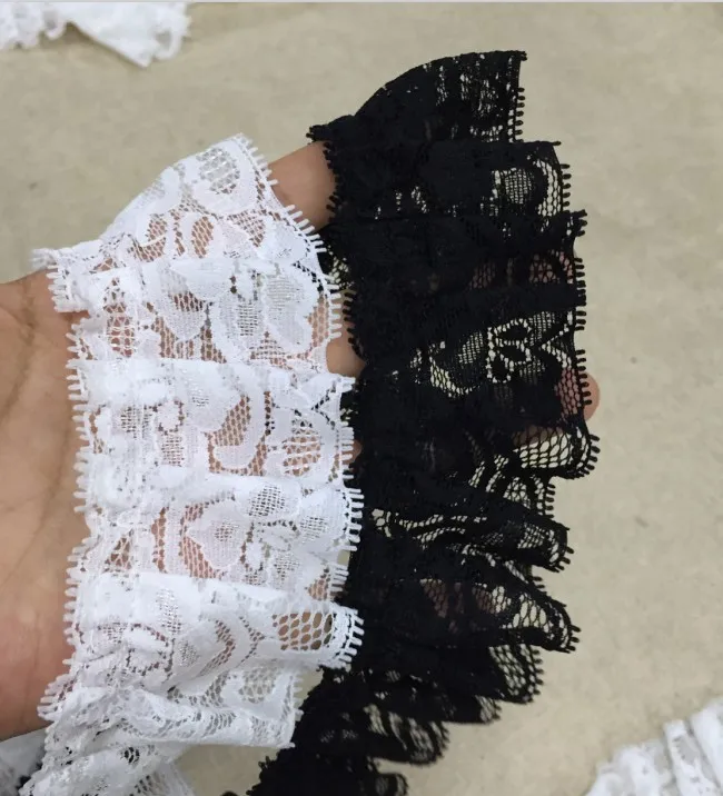 

Free Shippping Black/ white All Matched Soft Lace Ruffled Lace Accessories 5cm wide 5yards Z546