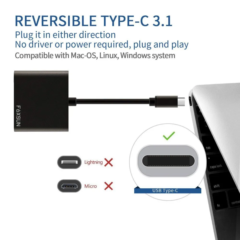 3 in1 أوسب 3.1 نوع C إلى محول HDMI مع منفذ أوسب 3.0 و USB-C تسليم السلطة مولتيبورت نوع ج مهايئ توزيع مع حالة الألومنيوم