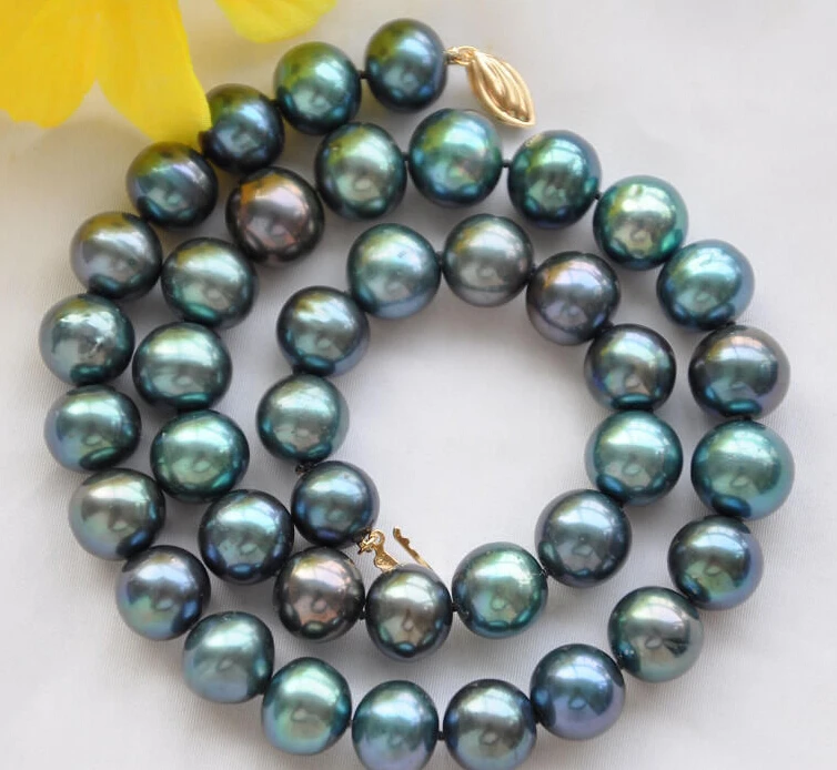 

Miss charm Jew.561 11-12mm PEACOCK BLACK ROUND Freshwater cultured PEARL NECKLACE 17inch