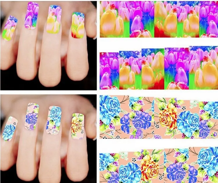 Bittb 50pcs/set Flower Nail Stickers Decals Slider Wraps For Nails Art Decor Manicure Water Transfer Sticker Tips