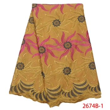

2019 Swiss Voile Lace in Switzerland High Quality African Dry Cotton Embroidery Lace Fabric with Stones for Dresses KS2674B-1