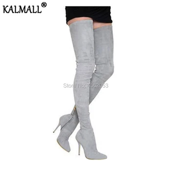 

KALMALL Fashion Runway Shoes Autumn Winter Stretch Suede Thigh High Boots Women Stiletto Heel Overknee Extreme Long Crotch Botas
