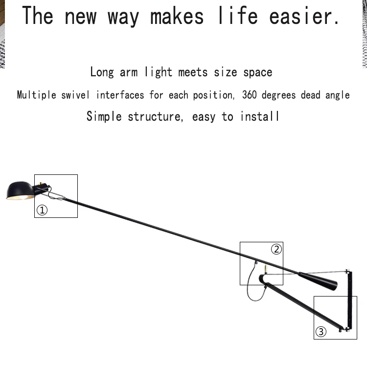 Креативная длинная рука лампа Скандинавская гостиная прикроватная Кабинет может вращаться личность качели длинный полюс настенный светильник лаконичный художественный светильник
