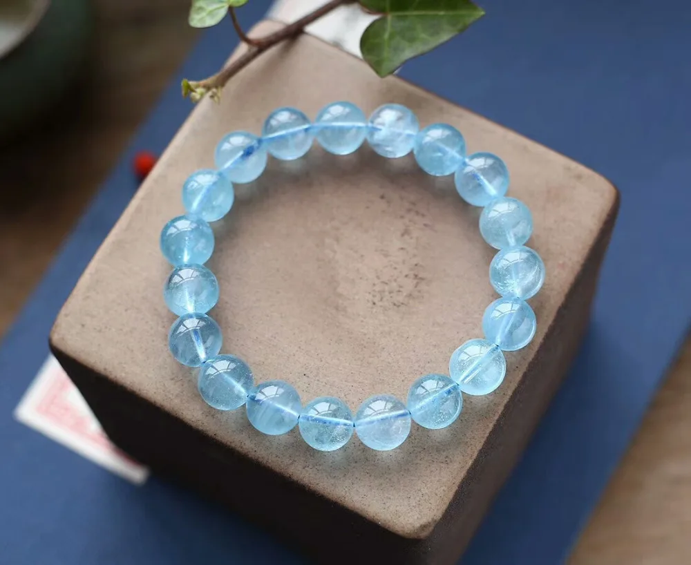 100% Natural Blue Topaz Crystal 10mm Round Beads Bracelet Women Man Stretch Round Big Beads Bangle Fashion AAAAAA Healing Stone (4)