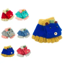 Милые теплые зимние перчатки в стиле пэчворк для маленьких девочек и мальчиков, теплые детские вязаные перчатки с рисунком для мальчиков и девочек,#445