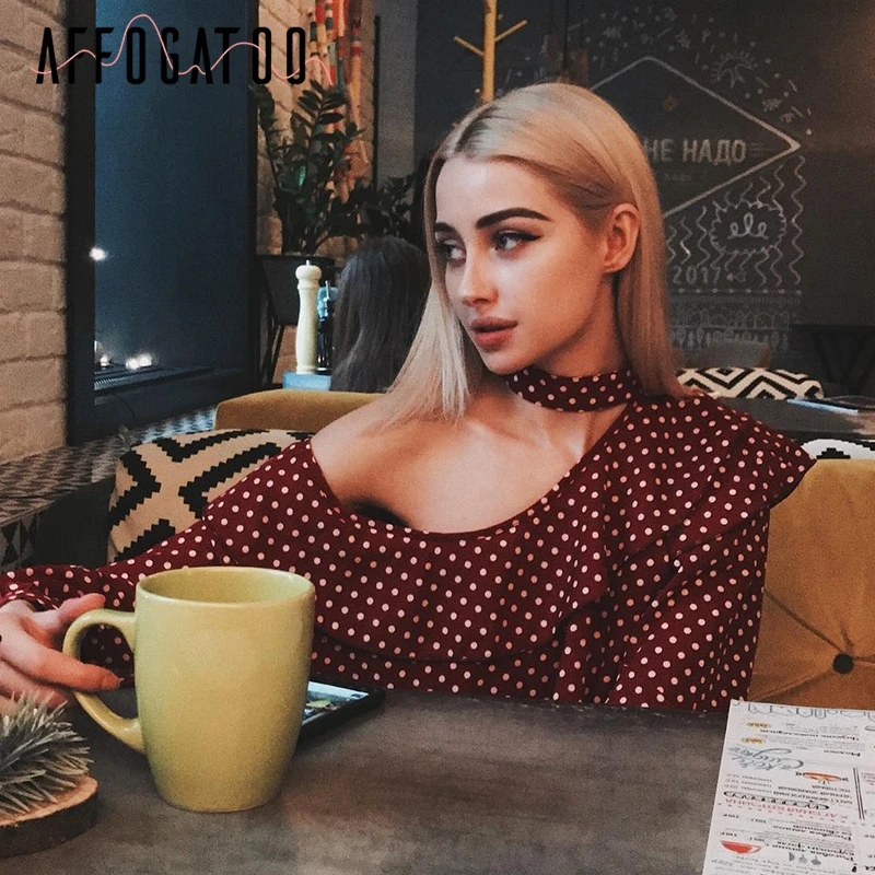 Afogaboo шифоновая блузка с рюшами на одно плечо рубашка в ретро стиле точечный