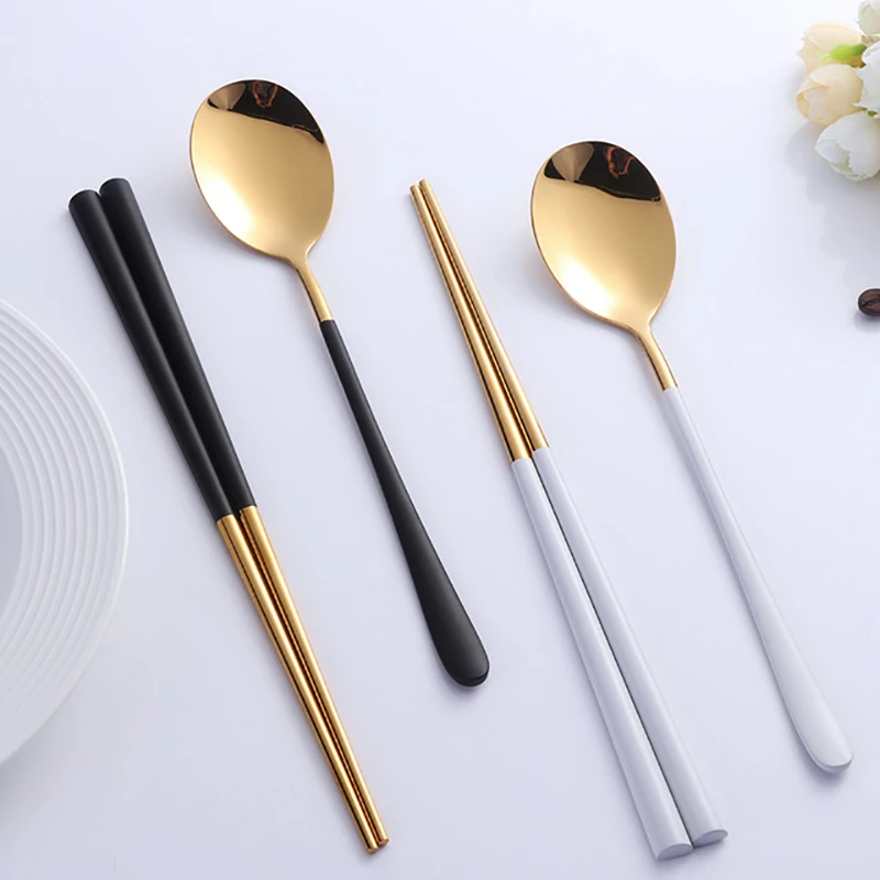 Portable Korean Custom Dinnerware Stainless Steel Spoon Chopsticks Cutlery Set Portable Korean Custom Dinnerware Stainless Steel Spoon Chopsticks Cutlery Set
