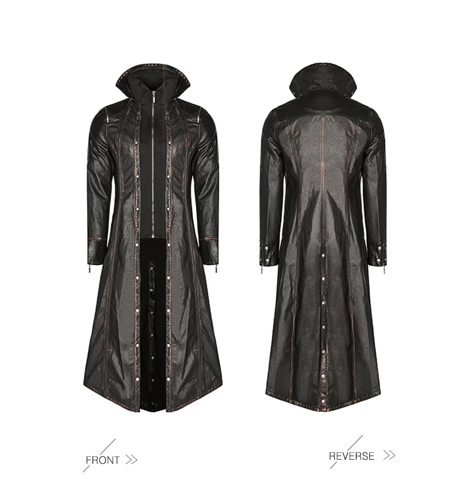 Мужская Готическая панк-рок куртка из искусственной кожи, Длинная кожаная куртка, крутой дизайн, облегающая версия, неэластичная искусственная кожа, пальто, винтажная верхняя одежда