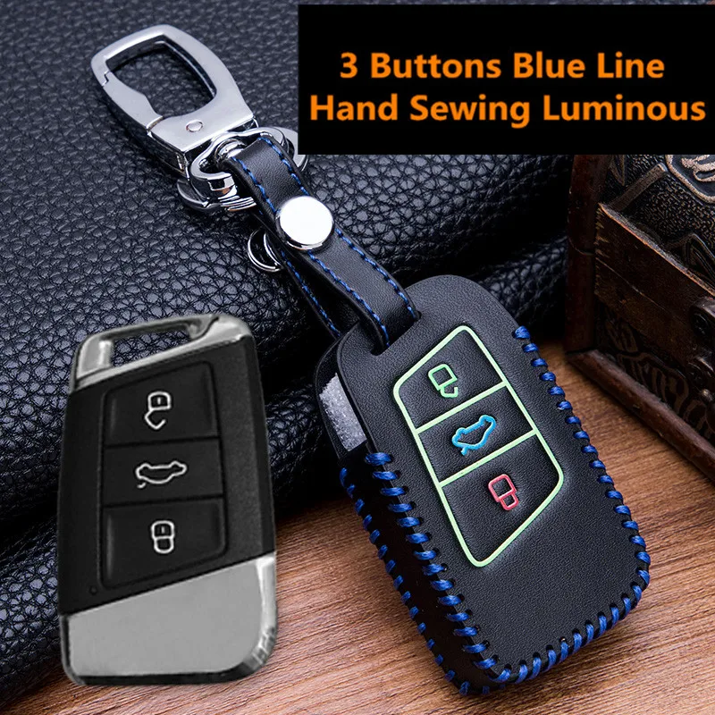 Luminous-Leather-Car-Key-Remote-Cover-Case-For-Volkswagen-VW-Tiguan-MK2-2017-2018-2016-Magotan