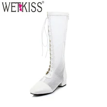 WETKISS/ г. летние женские сапоги до колена на толстом каблуке Обувь на молнии со шнуровкой осенние модные пикантные ботинки на шнуровке женская обувь