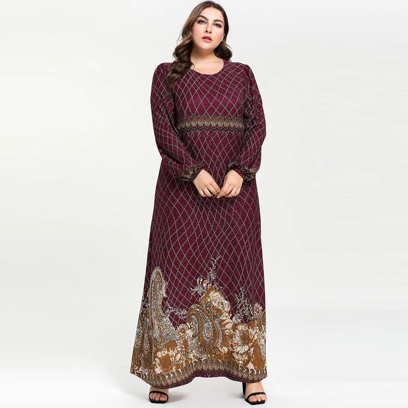 Женское винтажное мусульманское платье с длинным рукавом-фонариком, платья с принтом Caftan Marocain, Платья для вечеринок Vestidos, Большие Размеры M-4XL