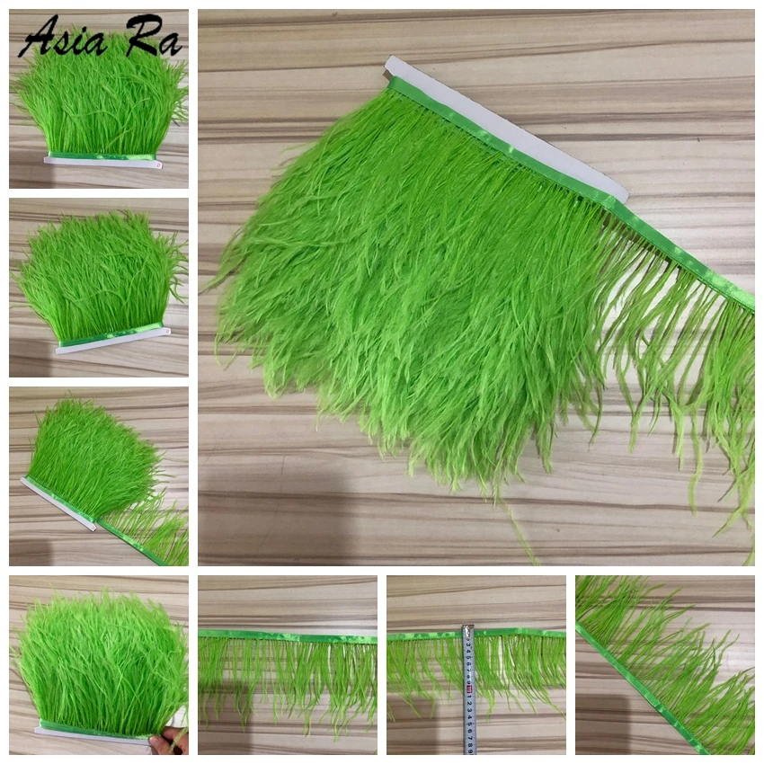 

45 Colors Apple Green Dyed Ostrich Feather Trims 10-15cm 4-6inch in width Ostrich Plumas Fringes wedding carnival cloth decorate