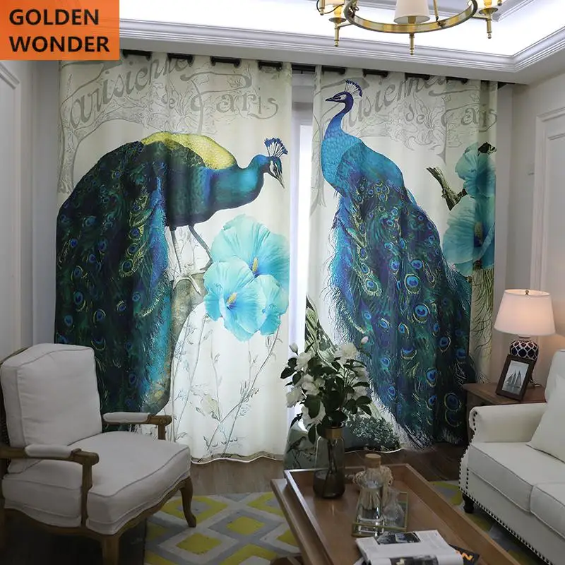 

Modern Simple Cotton Curtain Children Room Curtains For Kids Pastoral Peacock Pattern Blackout Drapes Environmental Protection