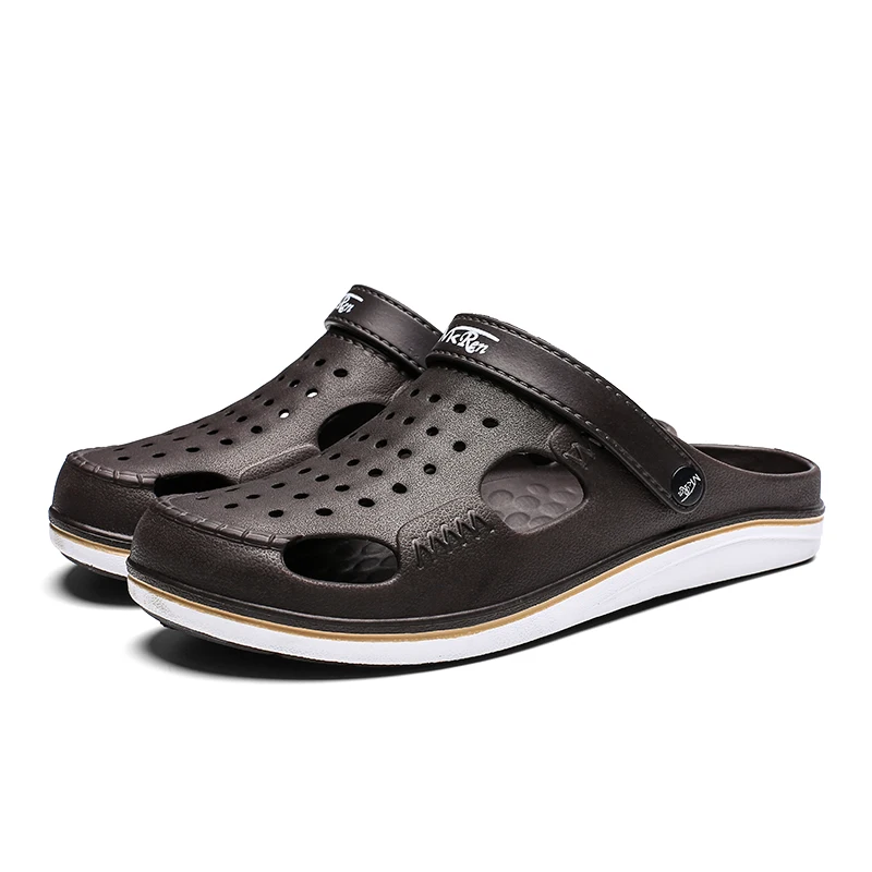 YEINSHAARS/Брендовые мужские повседневные туфли-сабо черного цвета с узором «Сад»; популярные мужские сандалии с ремешками; летние шлепанцы; пляжная обувь для плавания; большие размеры 39-45 - Цвет: Brown