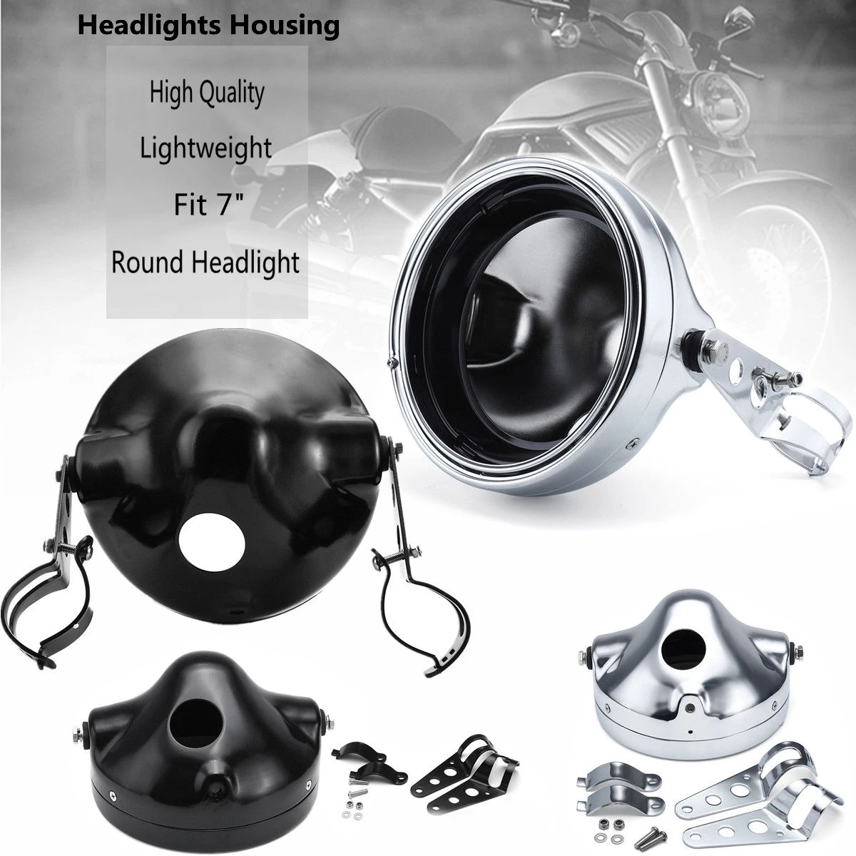 

7inch Universal Motorcycle Round LED Headlight Head Lamp Housing Bucket W/Bracket