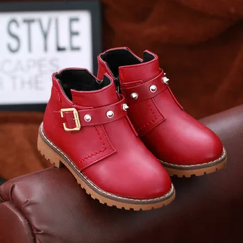 

Children's Boots Children's Shoes Winter girl's leather martin boots wholesale hot new 2018 warm plush fashion boots buckle
