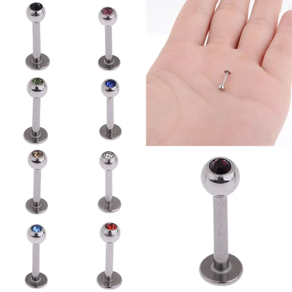 1pcs Rhinestone Crystal 316 Steel Ball Labret Lip Bar body jewelry
