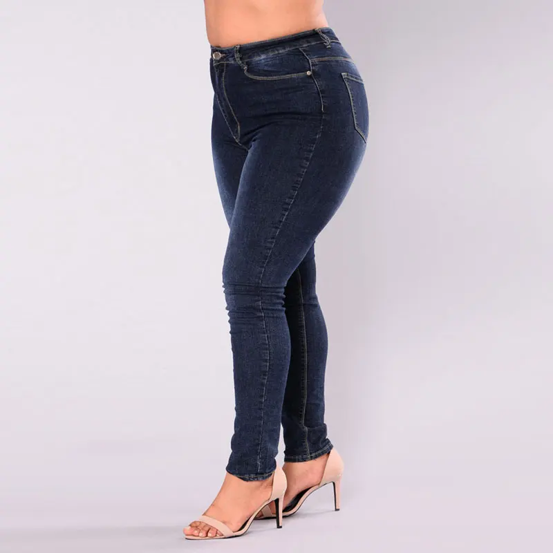 

Woman Jeans 2018 Plus Size 2XL-7XL Solid Pockets Denim Pencil Pants High Waist Stretch Skinny Washed Trousers WKN614