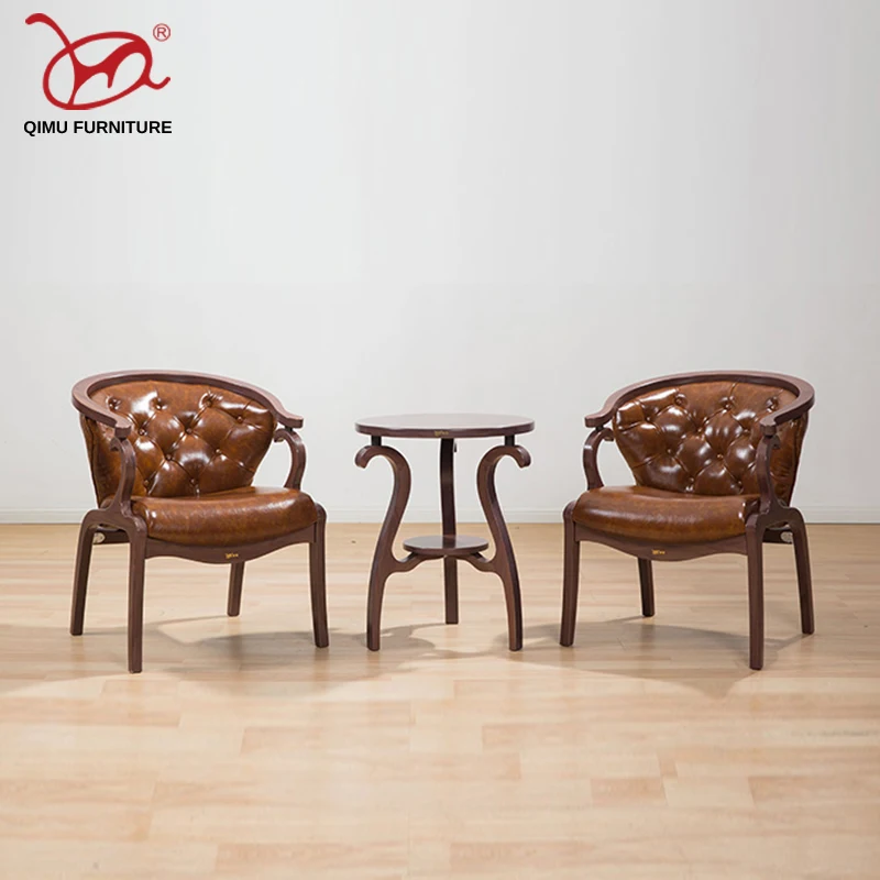 Retro nostalgia suitable for living room set chair solid wood tea table elegant end table antique design furniture M033+M233