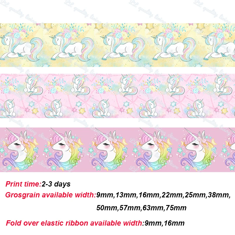 

New design unicorn ribbon cartoon printed grosgrain ribbon Tape Clothing Bakery hairbow gift wrapping Diy Hairbow 50yards