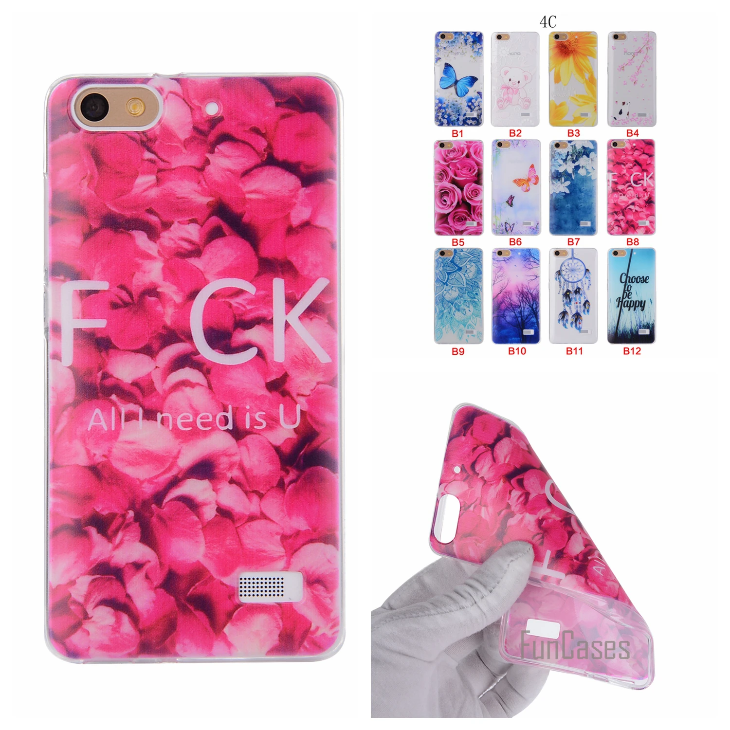 

Cartoon Flower Butterfly Bear Tree Painted Back Cover Silicon Gel Soft TPU Mobile Phone Case For Huawei Honor 4C coque Honor 4C