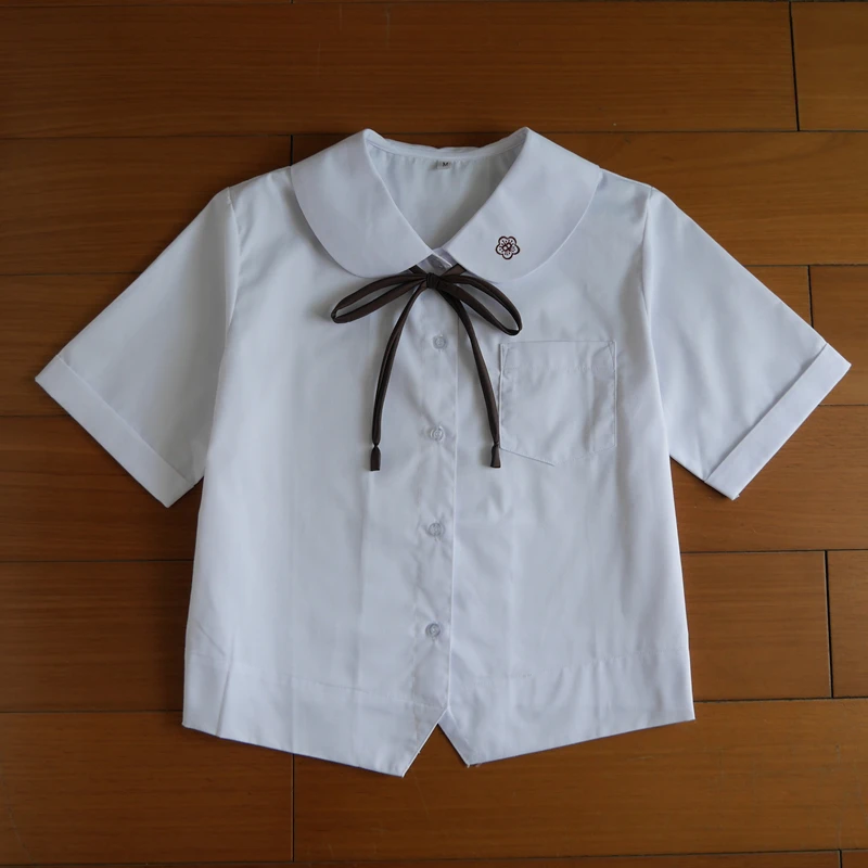 

Cute Girls Japanese School Uniform Girls JK White Blouse Plum Embroidery Peter Pan Collar Short Sleeve Shirt Tops