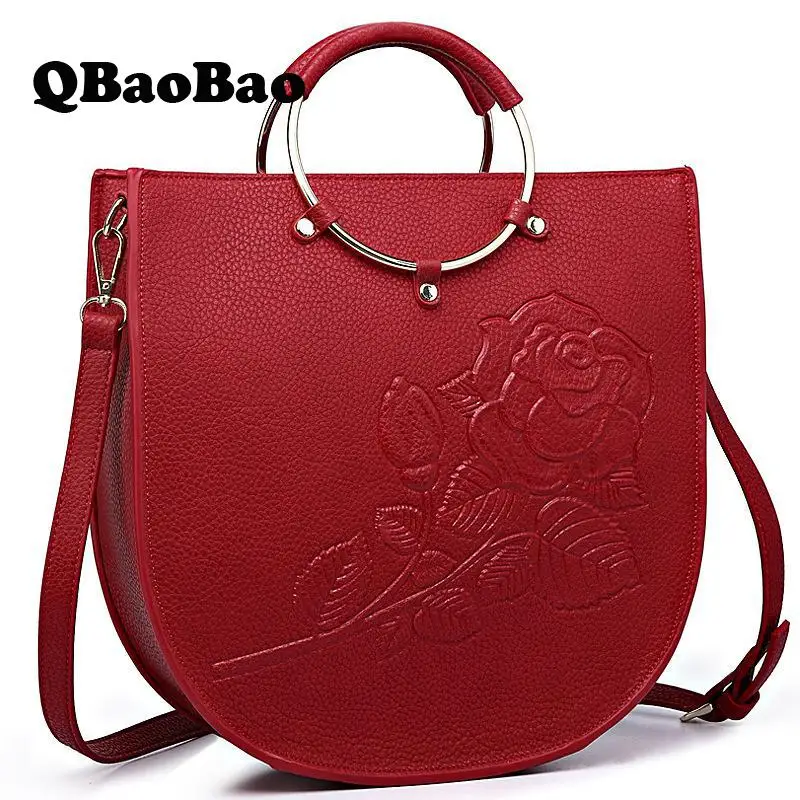 

Bolsa Feminina New Round Handle Women Handbag Tote Embossed Flower Female Bucket Bag Messenger Crossbody Bag