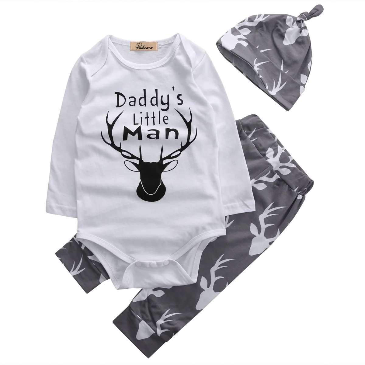 Baby Boys Moose Bodysuit Tops Pants 3 Pcs Clothing Set Babies Letters