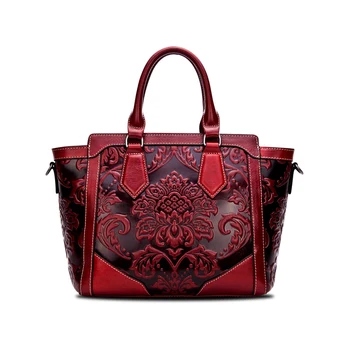 

BETHD The new Chinese national limelight layer cowhide leather handbag oil wax embossed bag handbag woman bag