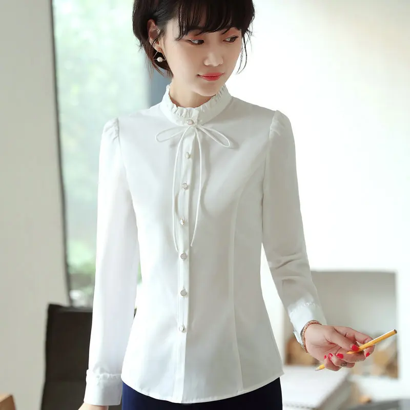 Женская блуза с длинным рукавом и воротником стойкой в розовом цвете|bow tie tops|ladies