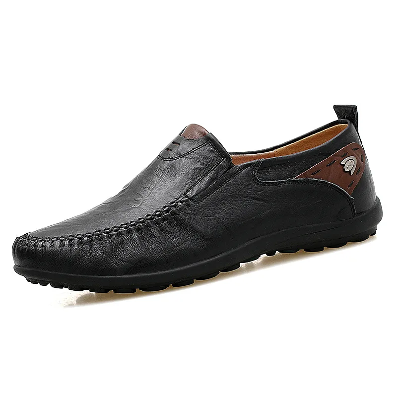 Большие размеры 38-47; Мужская обувь; модные брендовые мужские лоферы; сезон весна-осень; Мужская прогулочная обувь из натуральной кожи; мужская обувь на плоской подошве - Цвет: Черный