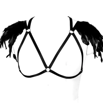 

Sexy Strap Feather body harness Epaulettes Tops Bondage Shoulder Wedding Pastel Harajuku Goth Swan Feather Angel Wings Bra