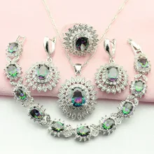 ASHLEY Plateado Sistemas de La Joyería de Piedra del Arco Iris Multicolor de La Gota Pendientes/Pulsera/Collar/Pendiente/Del Anillo Para Las Mujeres Caja de Regalo libre
