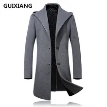 Зимний мужской Модный повседневный мужской утепленный Тренч с капюшоном, шерстяное пальто, мужские пальто, куртки, ветровка, размер S-3XL