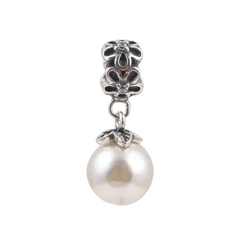

ZMZY Fit Pandora Bracelet 925 Sterling Silver Charms Viola Bloom Flower Pearl Pendants Beads