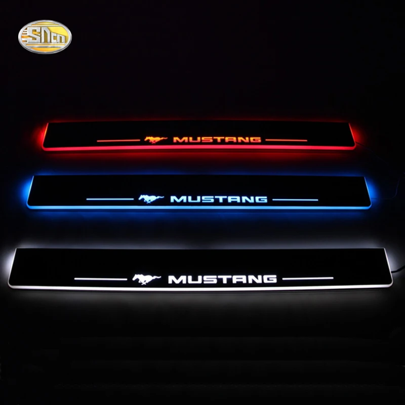 SNCN LED door sill for Ford Mustang 2015 2016 Led moving door scuff plate welcome pedal