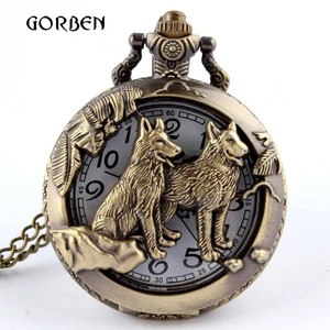 Бронзовые кварцевые карманные часы с китайским зодиаком, ожерелье, собака, пес, тигр, лошадь, корова, мышь, Мужская подвеска в стиле ретро с цепочкой