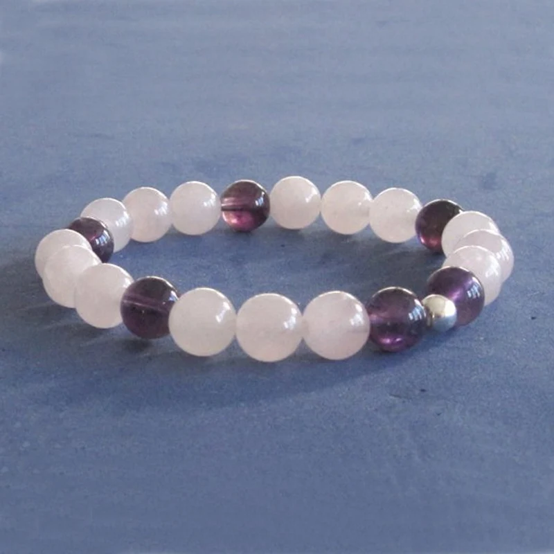 

Healing Crystals Mala Bracelet Women Wild 8mm Amethysts Rose Q-uartz Beads Beaded Bracelet Pink Bracelet For Women Girl
