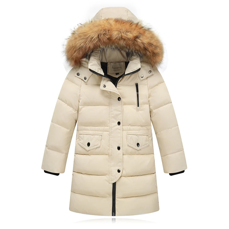 Г. Новая зимняя теплая детская длинная куртка-пуховик Детская пуховая куртка для девочек и мальчиков, верхняя одежда с капюшоном и воротником, пальто - Цвет: beige2