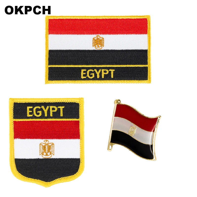 

Egypt National Flag Embroidered Iron on Patches for Clothing Metal badges PT0009-3