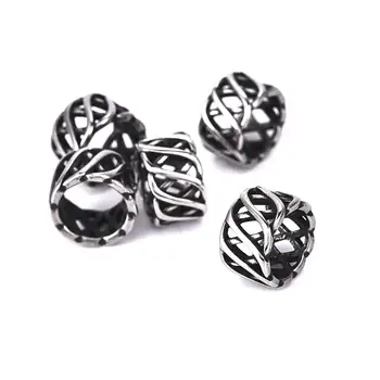

5pcs Wholesale Stainless Steel Big Hole Tibetan Knit Hollow Spacer For Bracelet Jewelry Making Beads Jewelry Findings
