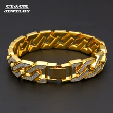 Пескоструйные браслеты, кубинская цепочка, сплав, льдом, хип-хоп, золотой, серебряный тон, тяжелый, 16 мм, мужской, s, шикарный браслет для мужчин и женщин, 8,6 дюйма