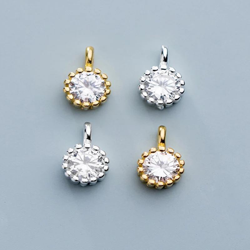 

925 Sterling Silver Small Round AAA Zircon Charms European Fashion Ornament S925 Silver Pendants DIY Jewelry Making Accessories