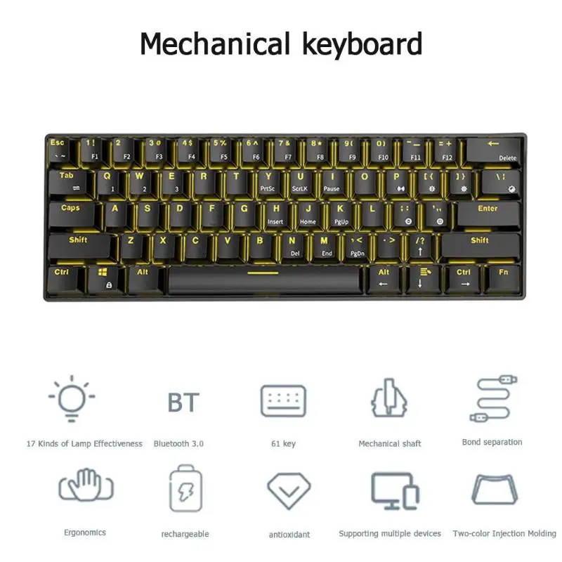 Рк61 механическая клавиатура Беспроводная Bluetooth Подсветка игровая Офисная