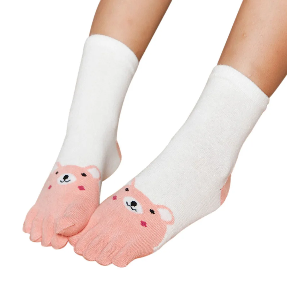 Girls Boy Socks Five Finger Ankle Toe Socks Cartoon Comfort Hosiery Cotton Blend