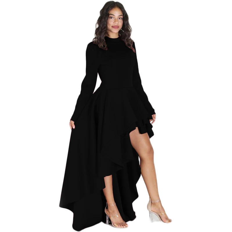 Women Dress Fashion Long Sleeve Floucing Irregular Bodycon Casual