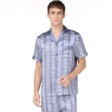 Модная клетчатая натуральная Шелковая пижама, мужские пижамы с короткими рукавами, домашняя одежда для мужчин, шелковая пижама