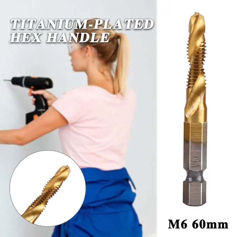 

1PC 1/4" Hex Shank Drill Bit HSS Metric Screw Thread Tap Taper & Drill Bits Metric Composite Tap Drills M6